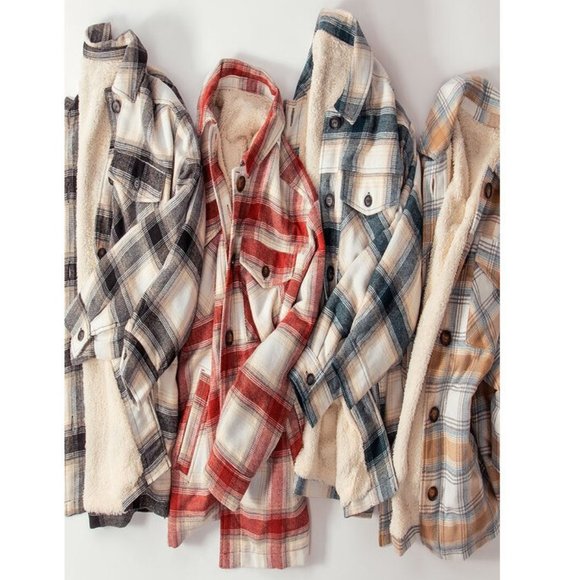 Sherpa Lined Plaid Flannel Shirt Jacket Shacket - Picture 9 of 9
